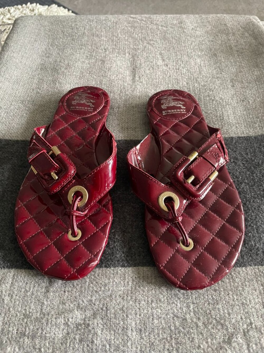 Burberry Quilted T-Strap Sandals